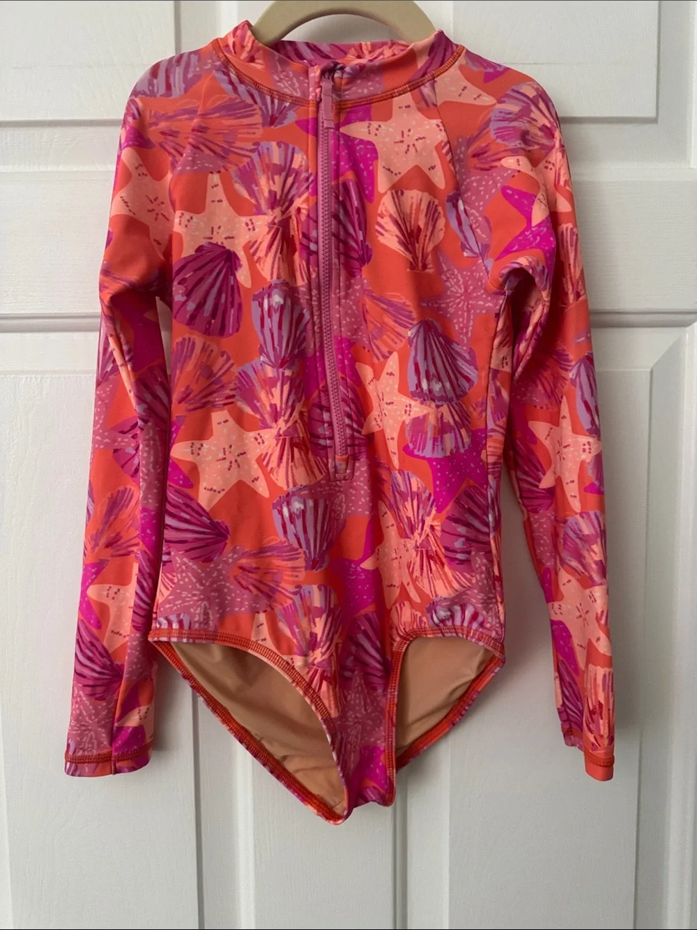 Crewcuts Girls Orange Pink Seashell Long-Sleeve Rashguard